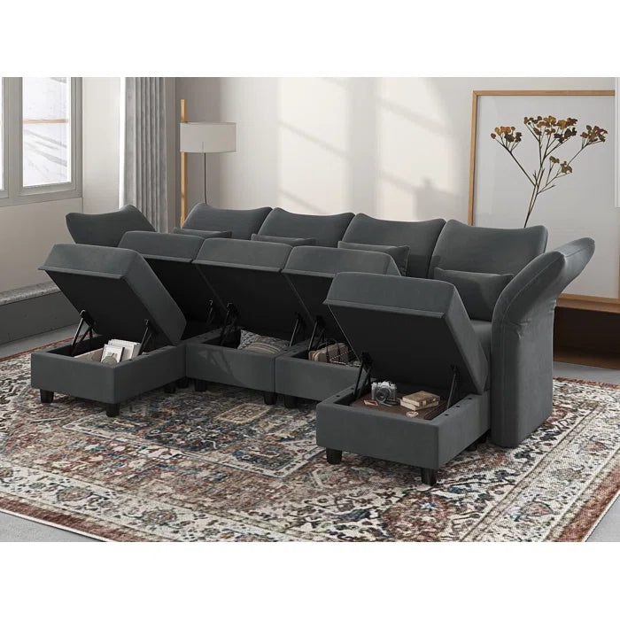 THE CASA ORO® U-Shape Sectional Sofa: 102'' 6 - Piece Upholstered Sectional With Storage(Gray Chenille)