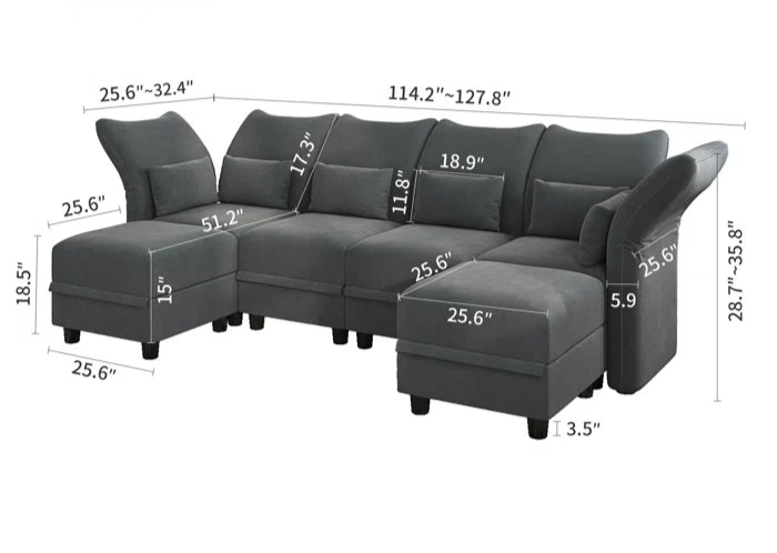 THE CASA ORO® U-Shape Sectional Sofa: 102'' 6 - Piece Upholstered Sectional With Storage(Gray Chenille)