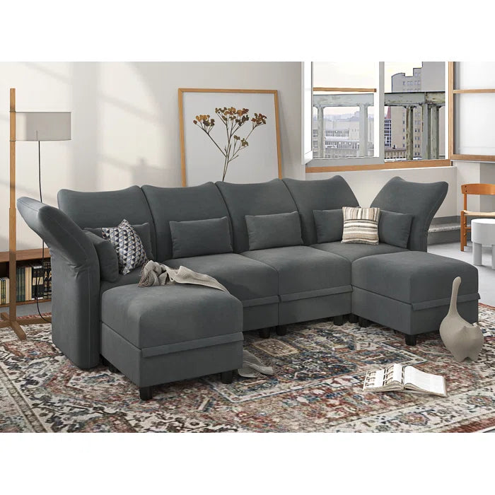 THE CASA ORO® U-Shape Sectional Sofa: 102'' 6 - Piece Upholstered Sectional With Storage(Gray Chenille)