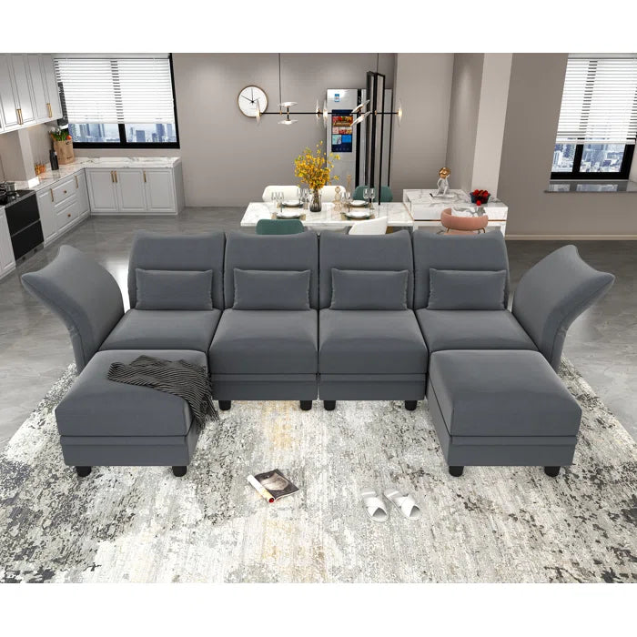 THE CASA ORO® U-Shape Sectional Sofa: 102'' 6 - Piece Upholstered Sectional With Storage(Gray Chenille)