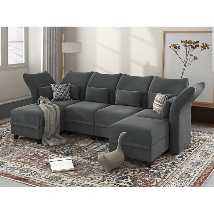 THE CASA ORO® U-Shape Sectional Sofa: 102'' 6 - Piece Upholstered Sectional With Storage(Gray Chenille)