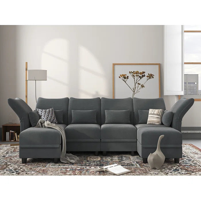 THE CASA ORO® U-Shape Sectional Sofa: 102'' 6 - Piece Upholstered Sectional With Storage(Gray Chenille)