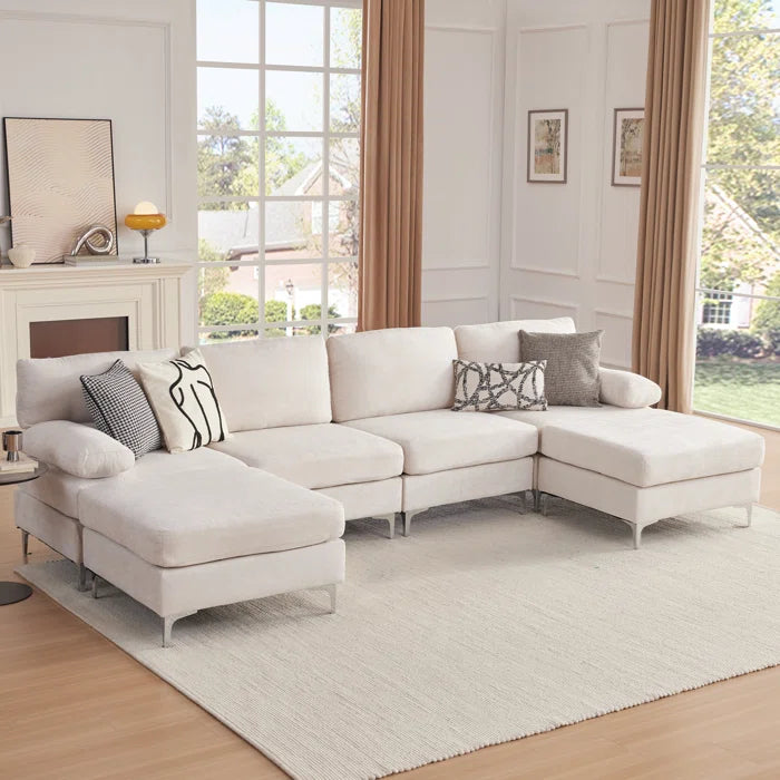 6 Seater Sofa: 123.62‘’ 6 Seater Modular Oversized Upholstered Sectional Sofa(Beige Chenille)