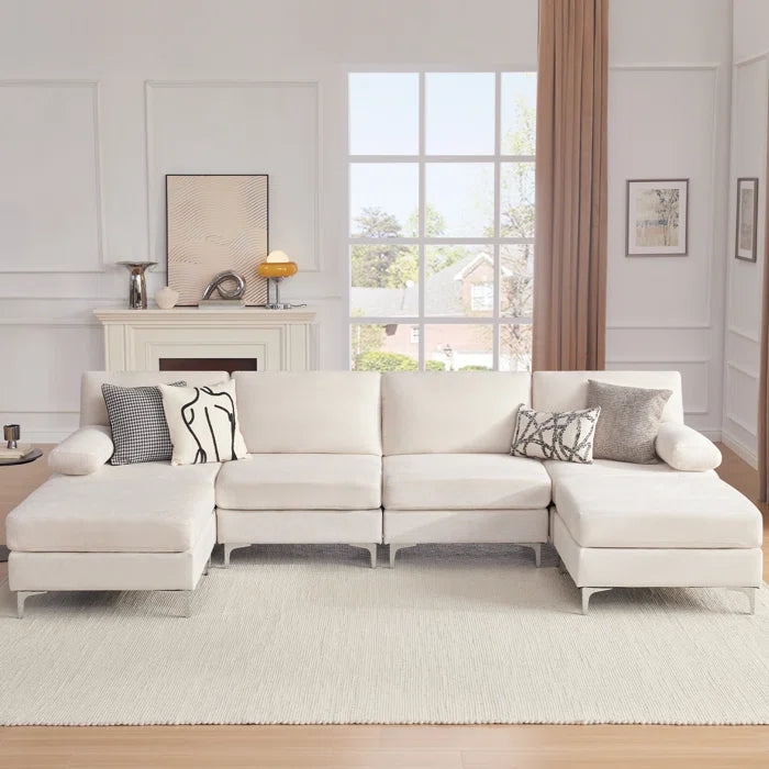 6 Seater Sofa: 123.62‘’ 6 Seater Modular Oversized Upholstered Sectional Sofa(Beige Chenille)