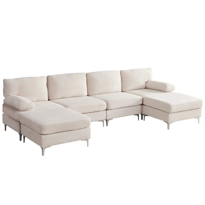6 Seater Sofa: 123.62‘’ 6 Seater Modular Oversized Upholstered Sectional Sofa(Beige Chenille)
