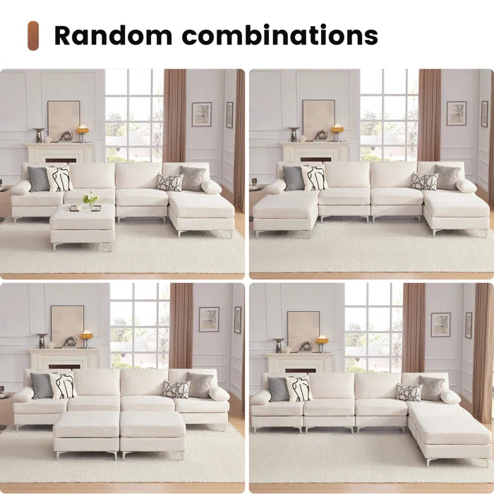 6 Seater Sofa: 123.62‘’ 6 Seater Modular Oversized Upholstered Sectional Sofa(Beige Chenille)