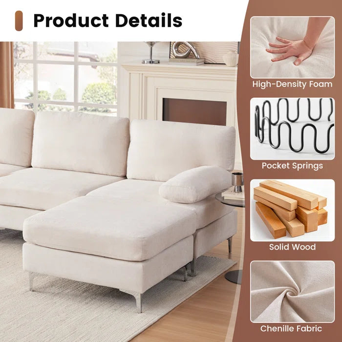 6 Seater Sofa: 123.62‘’ 6 Seater Modular Oversized Upholstered Sectional Sofa(Beige Chenille)