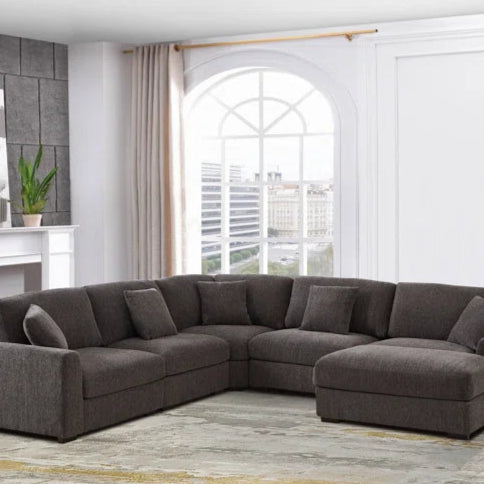 6 Seater Sofa: 6 Seater Reversible Upholstered Corner Sectional Sofa(Dark Gray Polyester Blend)