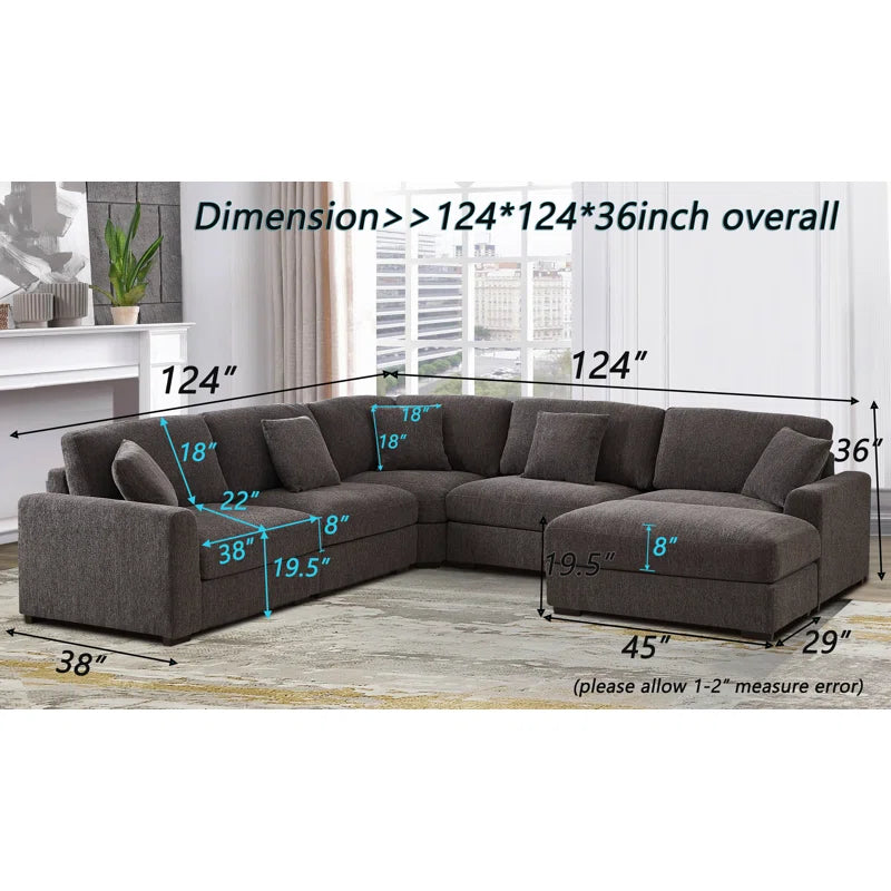 6 Seater Sofa: 6 Seater Reversible Upholstered Corner Sectional Sofa(Dark Gray Polyester Blend)