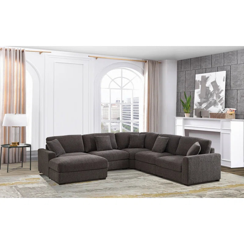 6 Seater Sofa: 6 Seater Reversible Upholstered Corner Sectional Sofa(Dark Gray Polyester Blend)