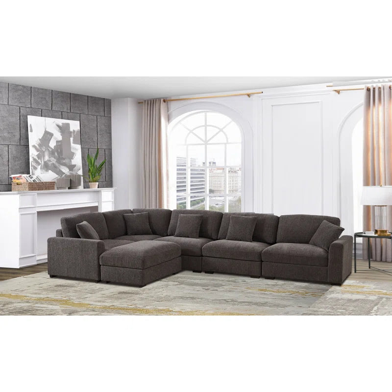 6 Seater Sofa: 6 Seater Reversible Upholstered Corner Sectional Sofa(Dark Gray Polyester Blend)