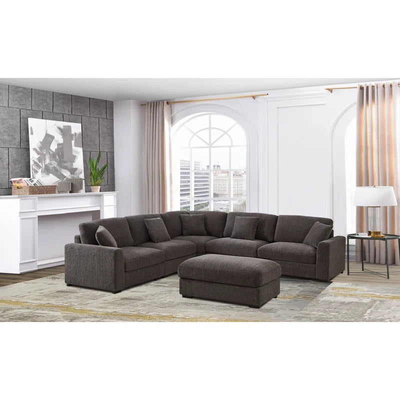 6 Seater Sofa: 6 Seater Reversible Upholstered Corner Sectional Sofa(Dark Gray Polyester Blend)