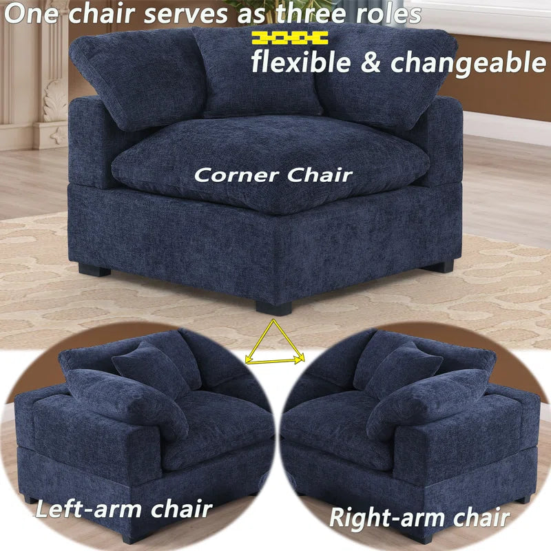 7 Seater Sofa: 7- Piece Comfy Reversible Corner Sectional Sofa Couch With Ottoman(Dark Blue)