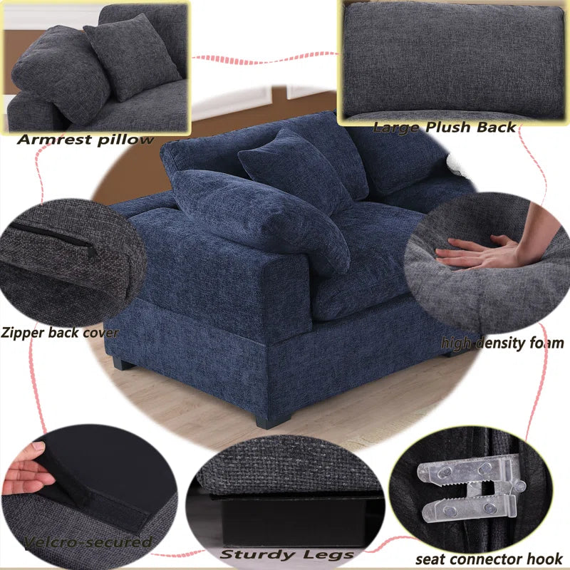7 Seater Sofa: 7- Piece Comfy Reversible Corner Sectional Sofa Couch With Ottoman(Dark Blue)