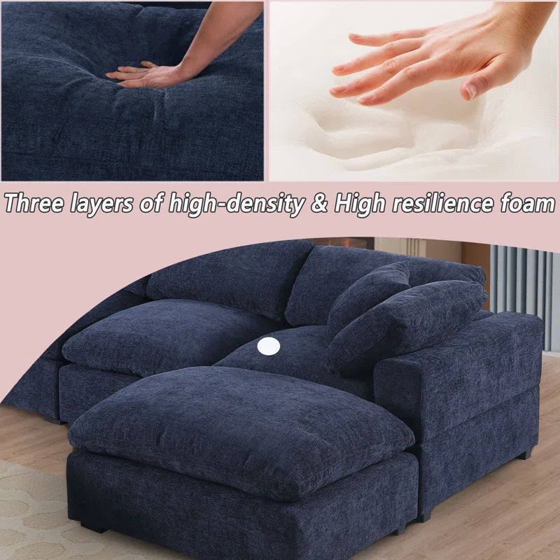 7 Seater Sofa: 7- Piece Comfy Reversible Corner Sectional Sofa Couch With Ottoman(Dark Blue)