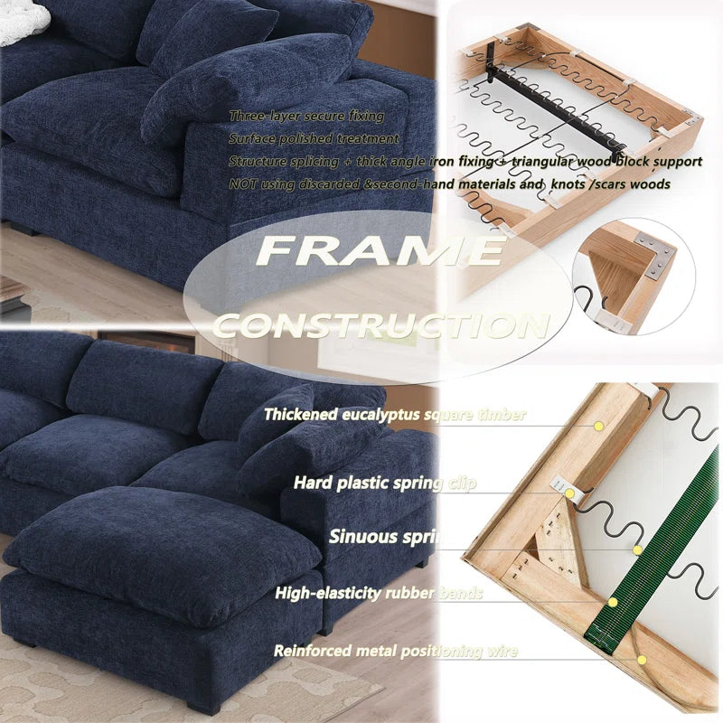 7 Seater Sofa: 7- Piece Comfy Reversible Corner Sectional Sofa Couch With Ottoman(Dark Blue)