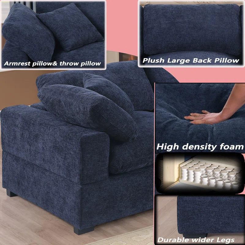 7 Seater Sofa: 7- Piece Comfy Reversible Corner Sectional Sofa Couch With Ottoman(Dark Blue)
