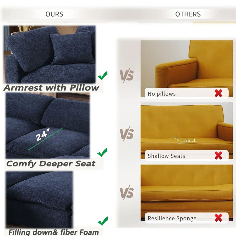 7 Seater Sofa: 7- Piece Comfy Reversible Corner Sectional Sofa Couch With Ottoman(Dark Blue)