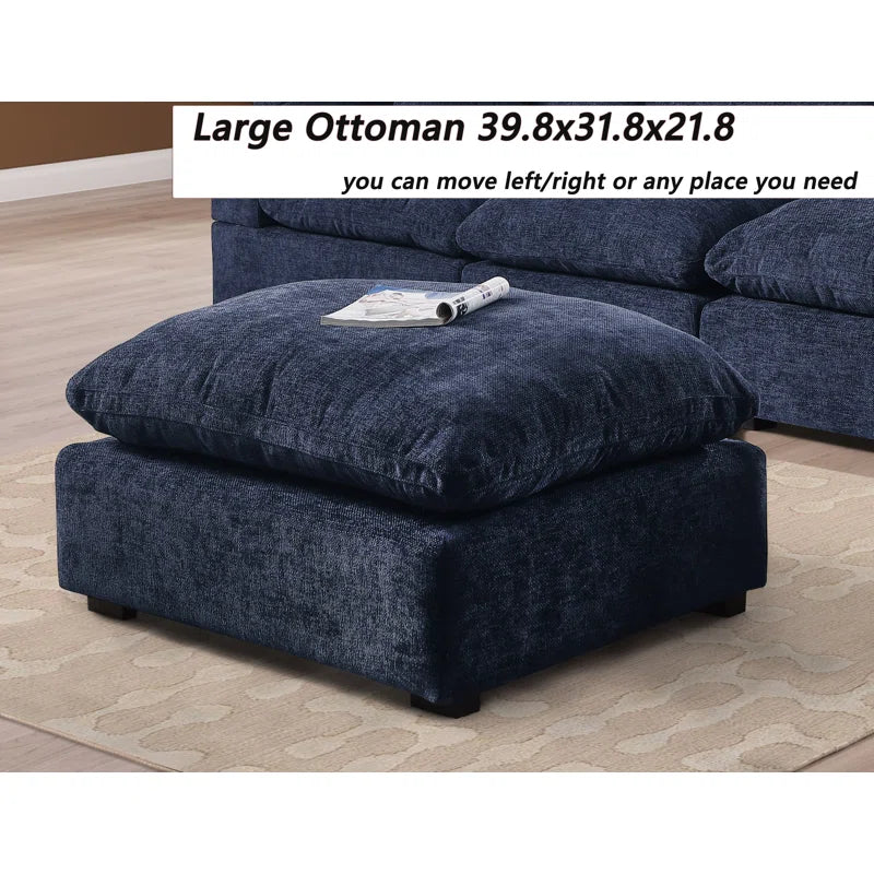7 Seater Sofa: 7- Piece Comfy Reversible Corner Sectional Sofa Couch With Ottoman(Dark Blue)