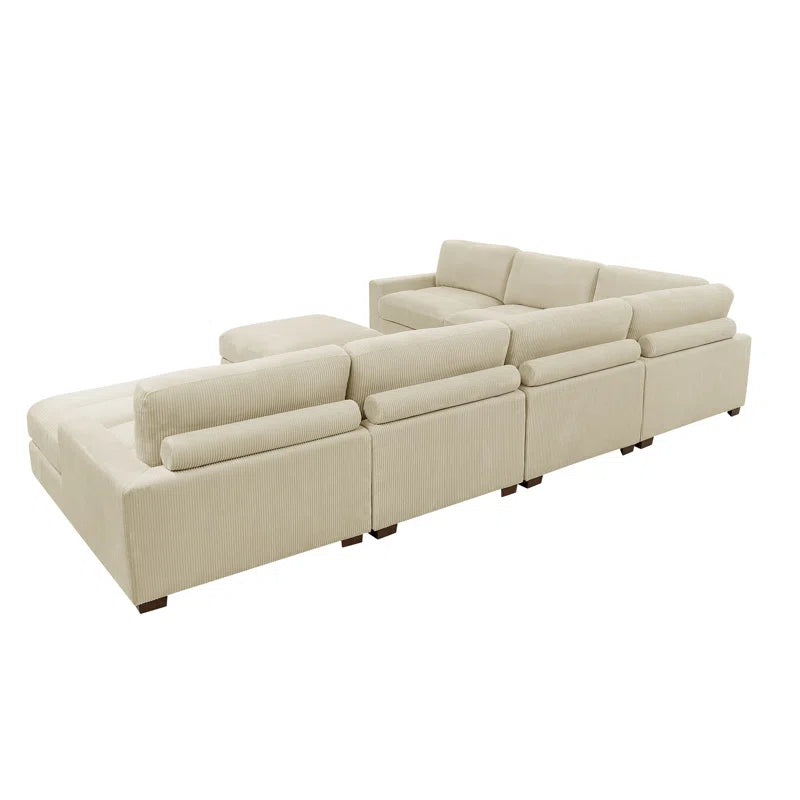 7 Sectional Sofa: 7 - Piece Modular Chaise Upholstered Sectional Sofa(Beige Corduroy)