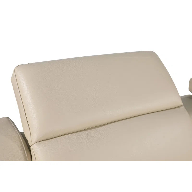 L-Shape Sectional Sofa: 7 - Piece Top Italian Grain Leather Sofa Power Reclining Sectional(Beige Genuine Leather)