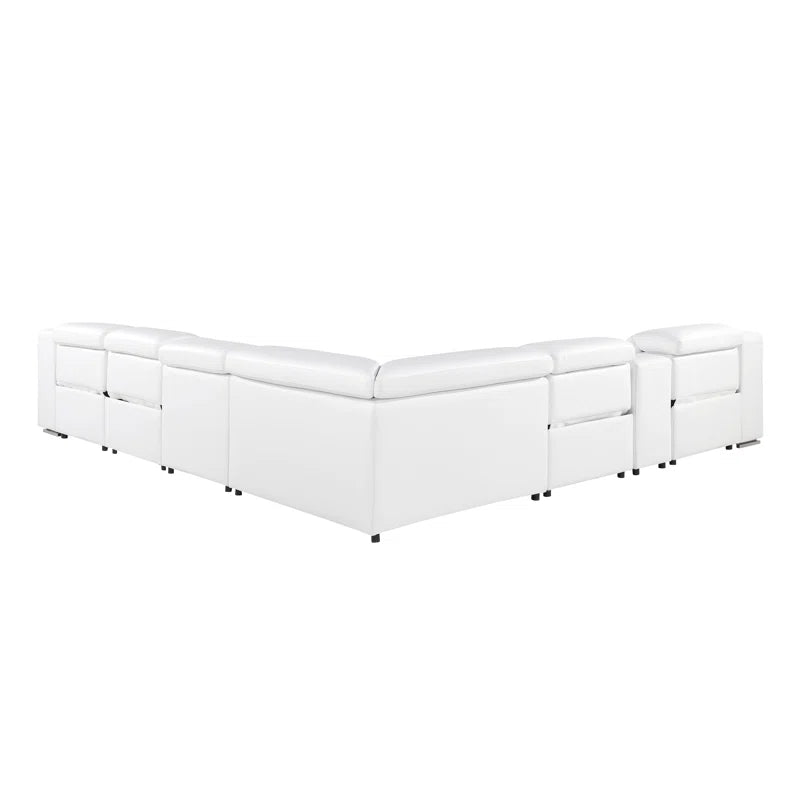 L-Shape Sectional Sofa: 7 - Piece Top Italian Grain Leather Power Reclining Sectional(White Genuine Leather)