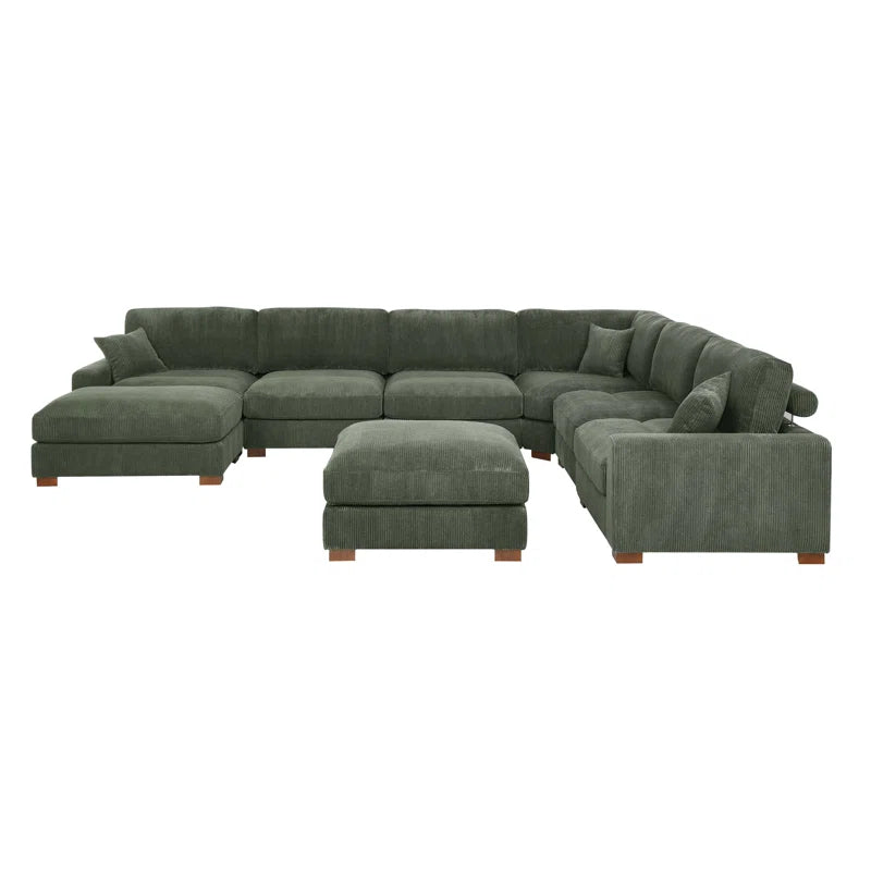 7 Seater Sofa: 7-Pieces Modular Corduroy Sectional Sophisticated Blend Sofa Bed(Green Corduroy)
