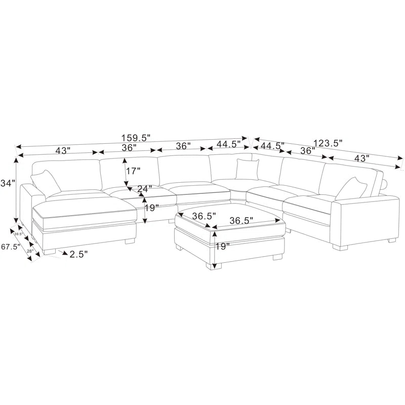 7 Seater Sofa: 7-Pieces Modular Corduroy Sectional Sophisticated Blend Sofa Bed(Green Corduroy)