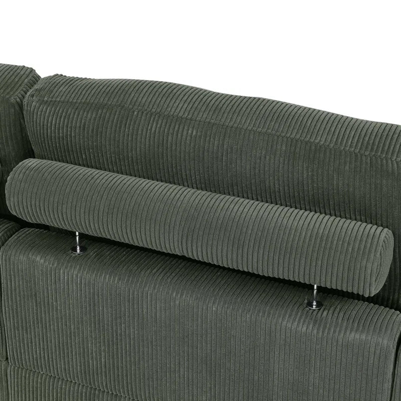 7 Seater Sofa: 7-Pieces Modular Corduroy Sectional Sophisticated Blend Sofa Bed(Green Corduroy)