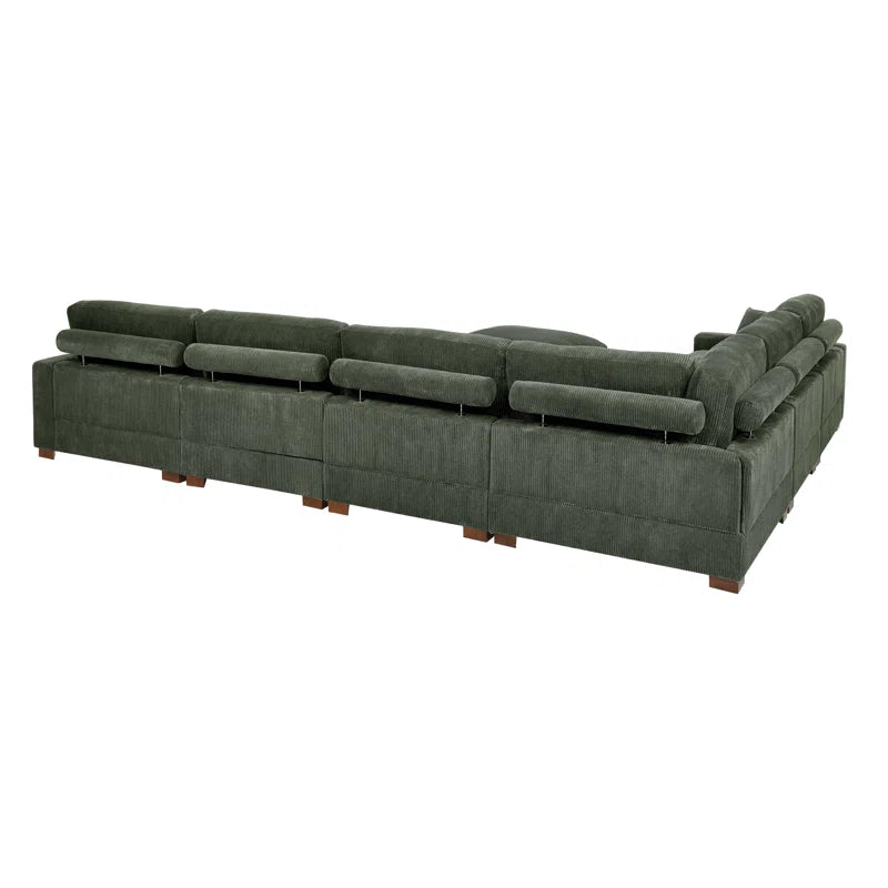 7 Seater Sofa: 7-Pieces Modular Corduroy Sectional Sophisticated Blend Sofa Bed(Green Corduroy)