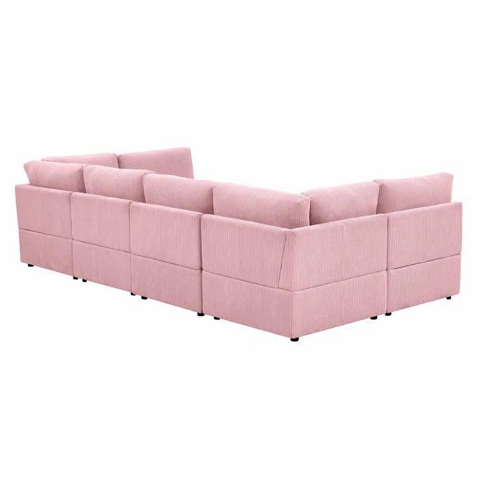 8 Seater Sofa: 8 - Piece Modern U-Shaped Corduroy Sectional(Pink Corduroy)