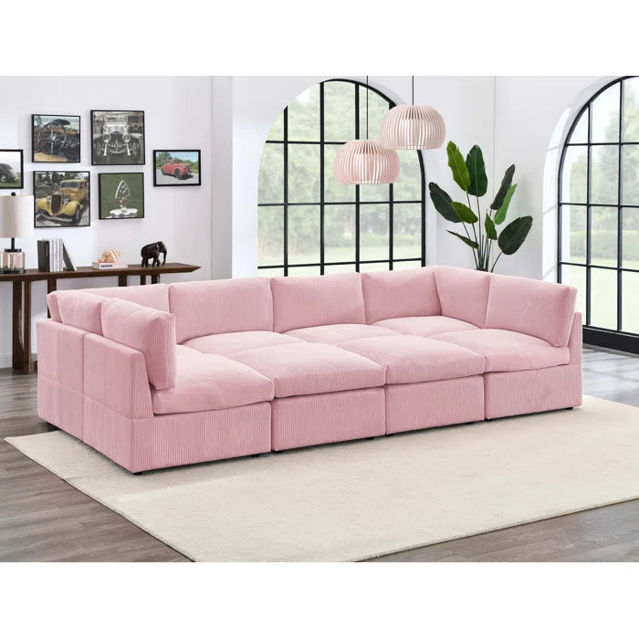 8 Seater Sofa: 8 - Piece Modern U-Shaped Corduroy Sectional(Pink Corduroy)