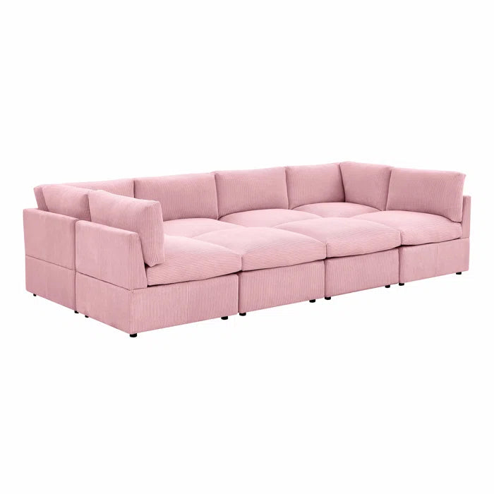 8 Seater Sofa: 8 - Piece Modern U-Shaped Corduroy Sectional(Pink Corduroy)