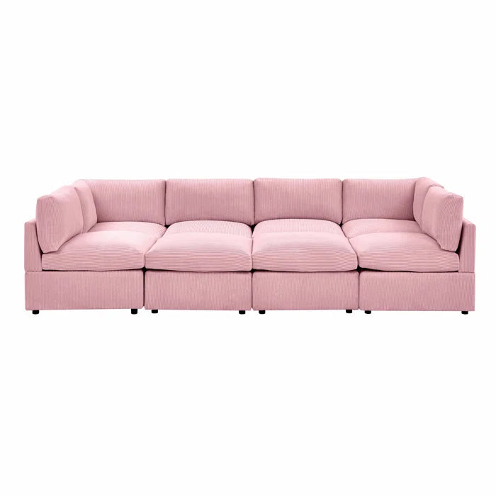 8 Seater Sofa: 8 - Piece Modern U-Shaped Corduroy Sectional(Pink Corduroy)