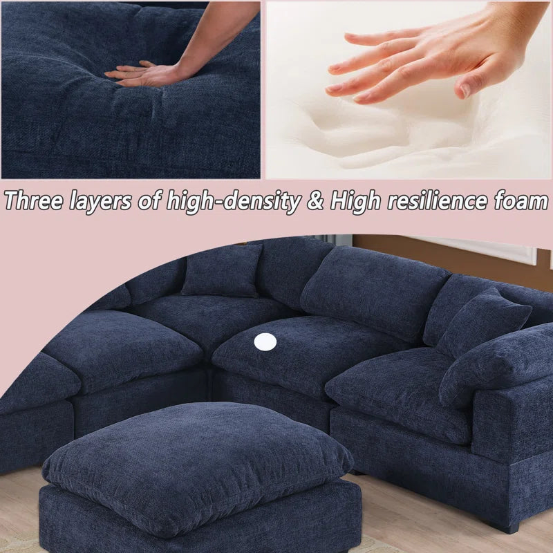 8 Seater Sofa: 143.2" Wide 8-Piece Modular Design Chenille Reversible Corner Sectional Sofa Couch(Dark Blue Chenille)