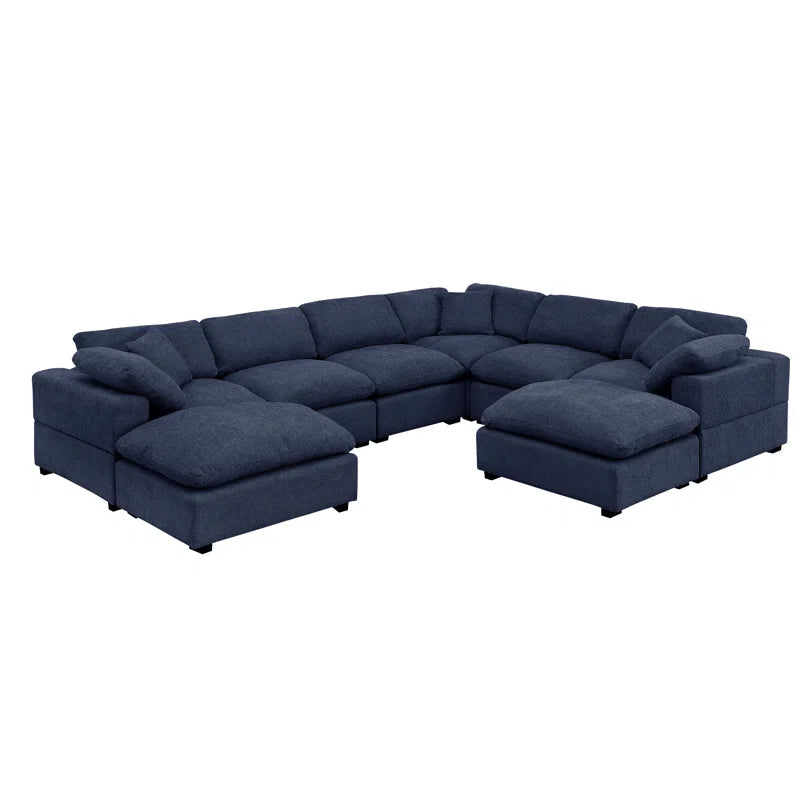 8 Seater Sofa: 143.2" Wide 8-Piece Modular Design Chenille Reversible Corner Sectional Sofa Couch(Dark Blue Chenille)
