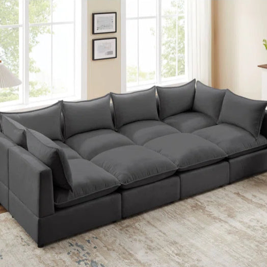 8 Seater Sofa: 8 - Piece Modular Upholstered Sectional Sofa(Dark Gray Polyester)