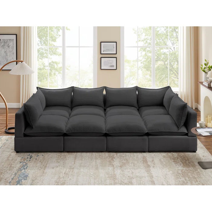 8 Seater Sofa: 8 - Piece Modular Upholstered Sectional Sofa(Dark Gray Polyester)