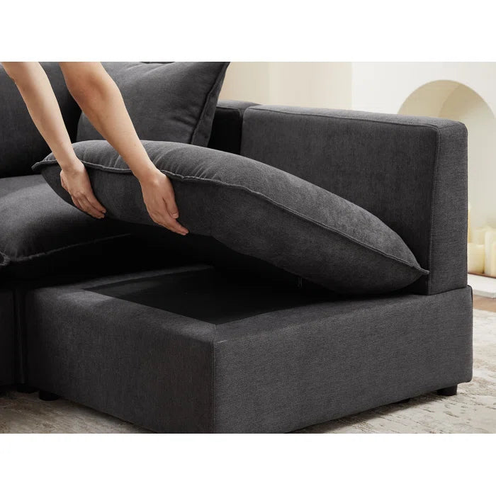 8 Seater Sofa: 8 - Piece Modular Upholstered Sectional Sofa(Dark Gray Polyester)