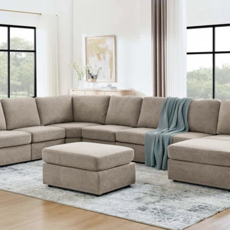 8 Seater Sofa: 8 - Piece Reversible Modular Upholstered Sectional Sofa(Camel Polyester)