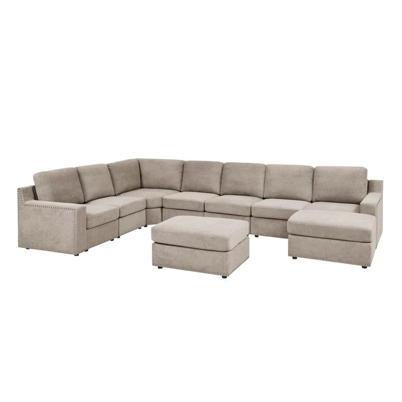 8 Seater Sofa: 8 - Piece Reversible Modular Upholstered Sectional Sofa(Camel Polyester)