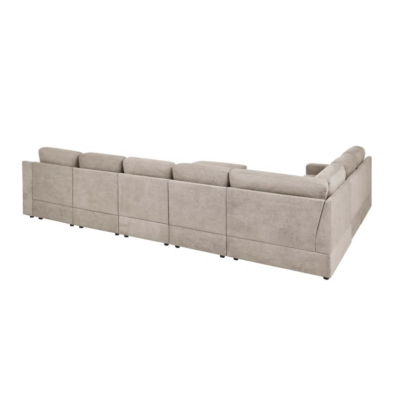 8 Seater Sofa: 8 - Piece Reversible Modular Upholstered Sectional Sofa(Camel Polyester)