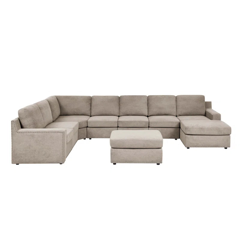 8 Seater Sofa: 8 - Piece Reversible Modular Upholstered Sectional Sofa(Camel Polyester)
