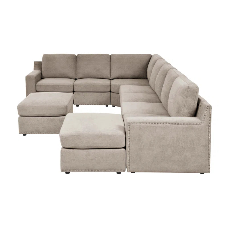 8 Seater Sofa: 8 - Piece Reversible Modular Upholstered Sectional Sofa(Camel Polyester)
