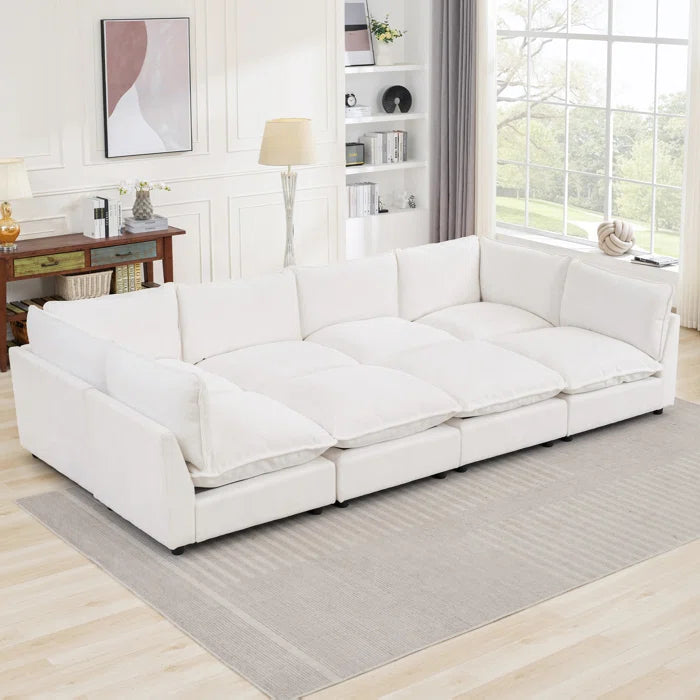 8 Seater Sofa: 138.29” W Oversized 8-Piece Sectional Composable Modular, Reversible Design Sofa(White Chenille)