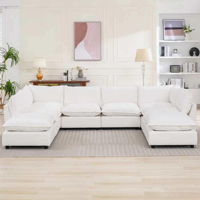 8 Seater Sofa: 138.29” W Oversized 8-Piece Sectional Composable Modular, Reversible Design Sofa(White Chenille)