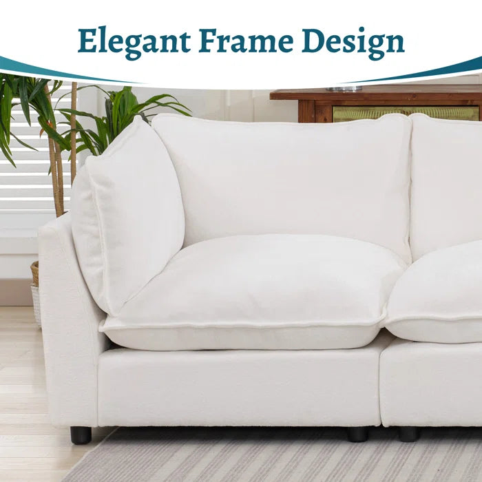 8 Seater Sofa: 138.29” W Oversized 8-Piece Sectional Composable Modular, Reversible Design Sofa(White Chenille)
