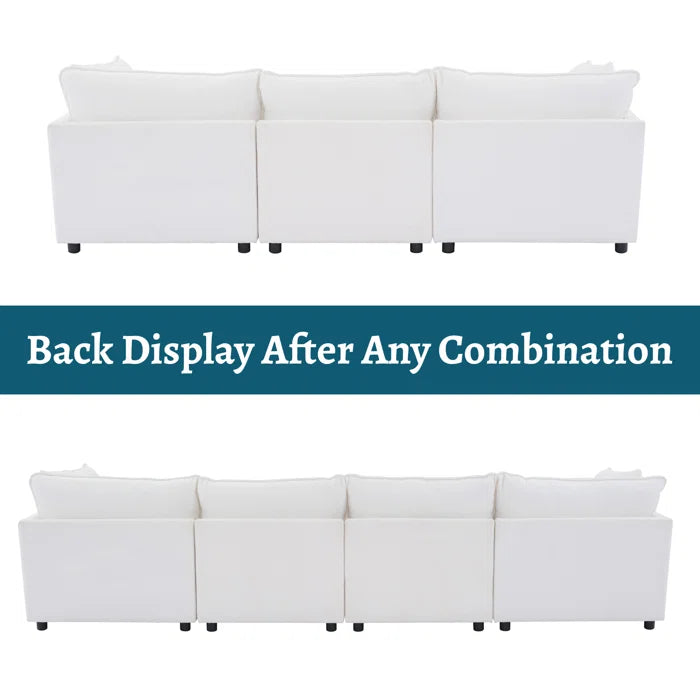 8 Seater Sofa: 138.29” W Oversized 8-Piece Sectional Composable Modular, Reversible Design Sofa(White Chenille)