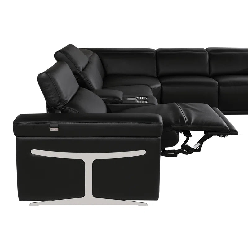 L-Shape Sectional Sofa: 8 - Piece Top Grain Italian Leather Power Reclining Sectional(Black Genuine Leather)