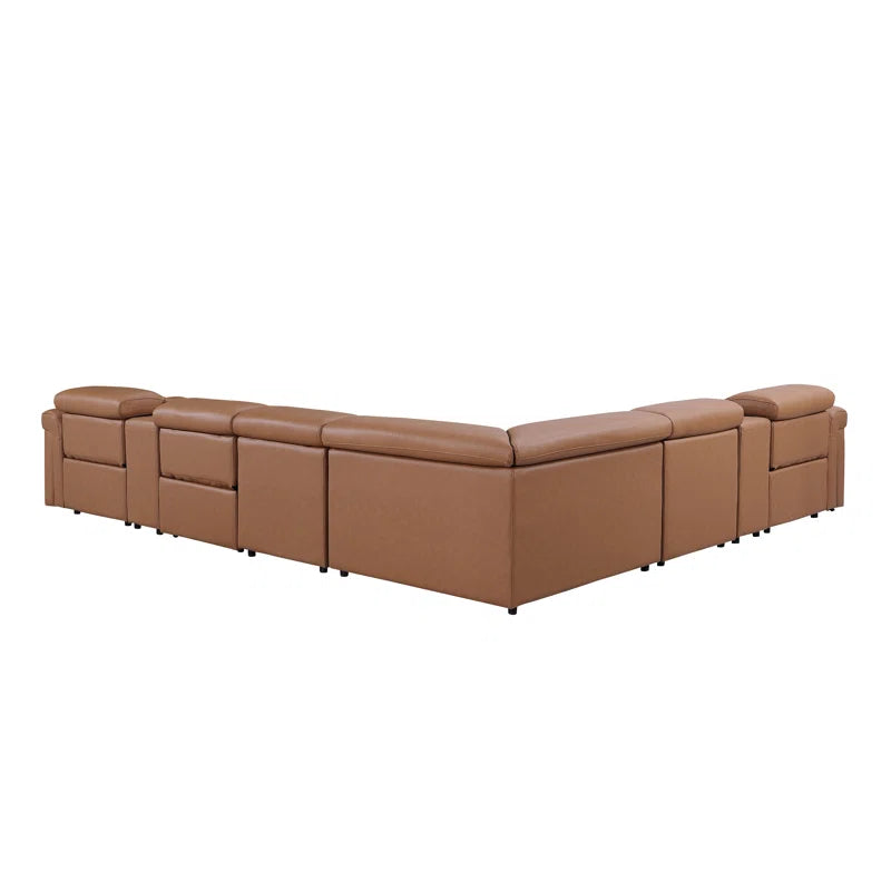 L-Shape Sectional Sofa: 8 - Piece Top Grain Italian Leather Power Reclining Sectional(Cognac Genuine Leather)